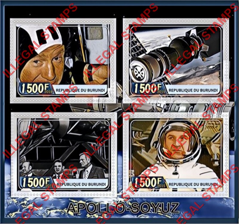 Burundi 2015 Space Apollo Soyuz Counterfeit Illegal Stamp Souvenir Sheet of 4