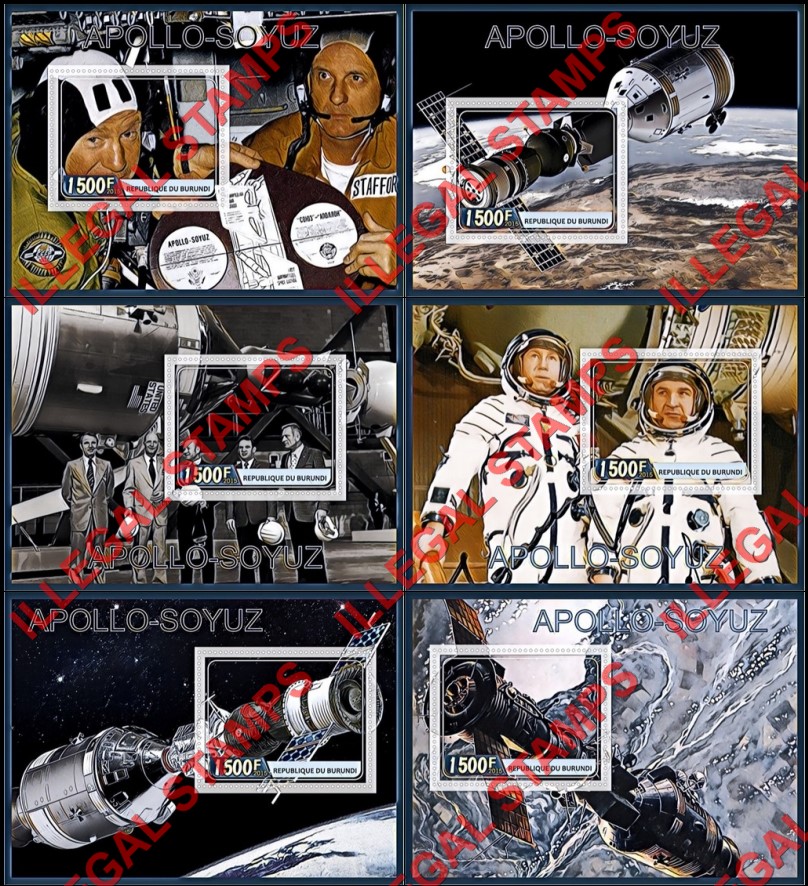 Burundi 2015 Space Apollo Soyuz Counterfeit Illegal Stamp Souvenir Sheets of 1