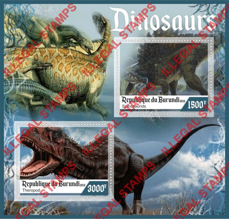 Burundi 2016 Dinosaurs Counterfeit Illegal Stamp Souvenir Sheet of 2