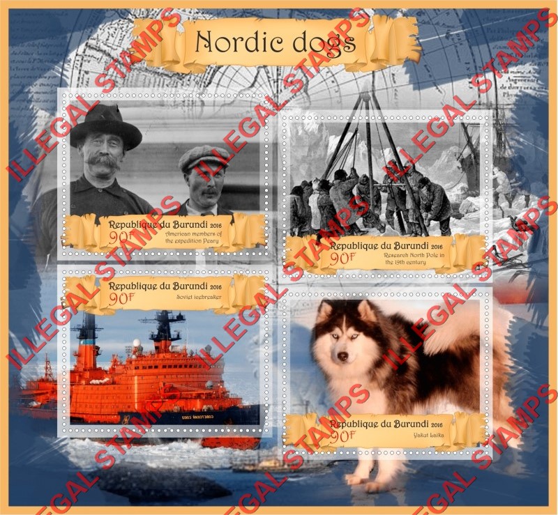 Burundi 2016 Dogs Nordic Counterfeit Illegal Stamp Souvenir Sheet of 4