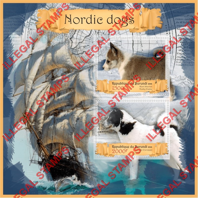 Burundi 2016 Dogs Nordic Counterfeit Illegal Stamp Souvenir Sheet of 2