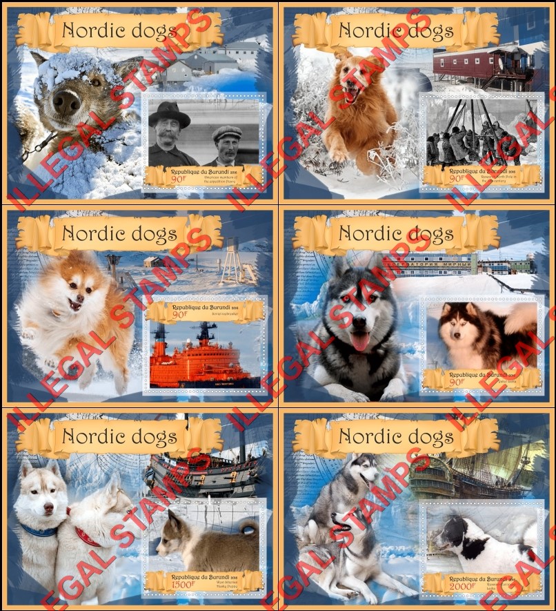 Burundi 2016 Dogs Nordic Counterfeit Illegal Stamp Souvenir Sheets of 1
