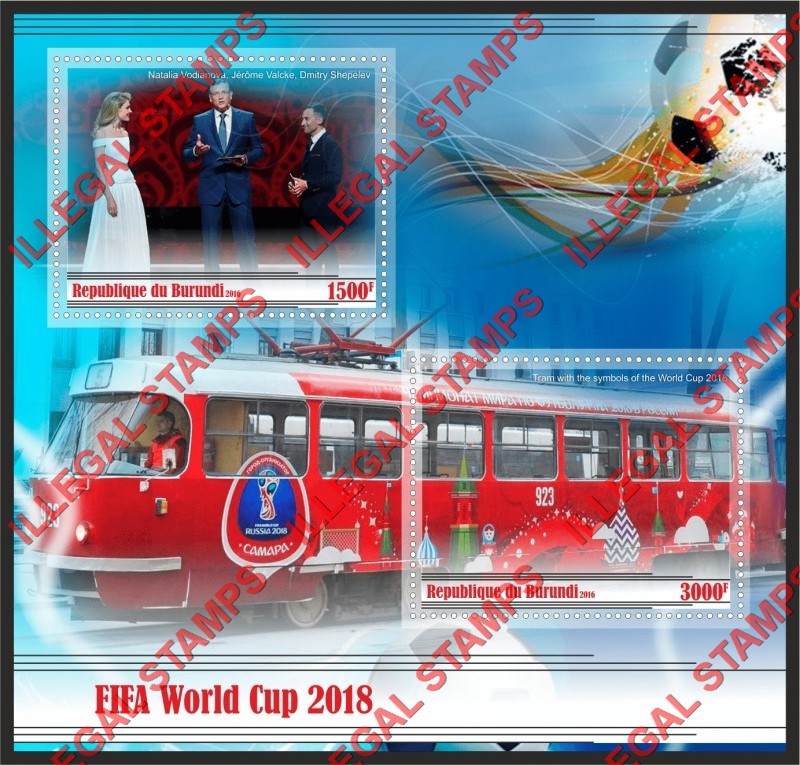Burundi 2016 FIFA World Cup Soccer in 2018 (different) Counterfeit Illegal Stamp Souvenir Sheet of 2