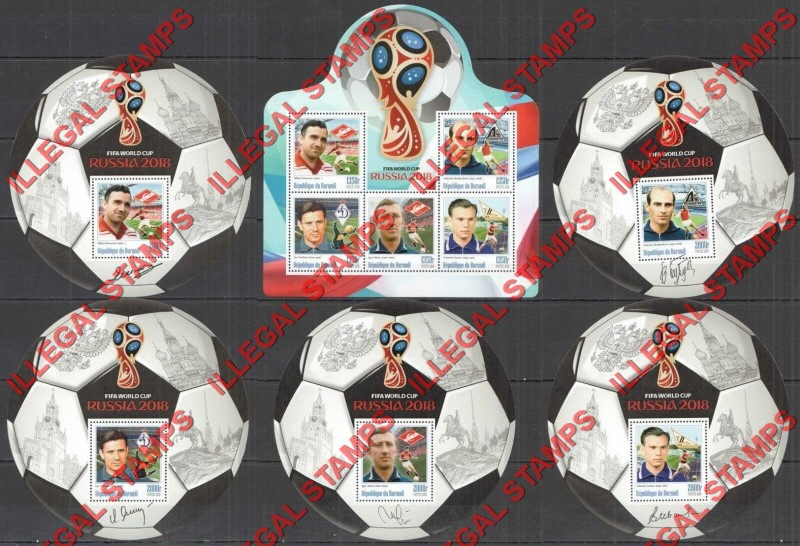 Burundi 2016 FIFA World Cup Soccer in 2018 Counterfeit Illegal Stamp Souvenir Sheets Set of 5 and 1 (Set 1)
