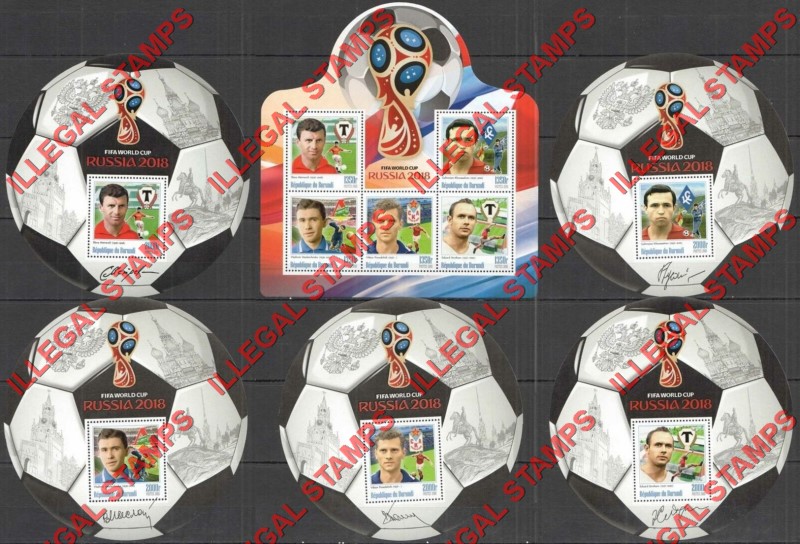 Burundi 2016 FIFA World Cup Soccer in 2018 Counterfeit Illegal Stamp Souvenir Sheets Set of 5 and 1 (Set 3)