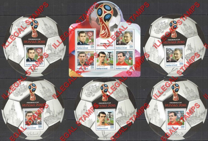 Burundi 2016 FIFA World Cup Soccer in 2018 Counterfeit Illegal Stamp Souvenir Sheets Set of 5 and 1 (Set 4)