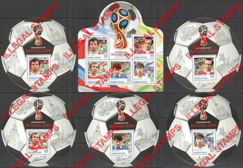 Burundi 2016 FIFA World Cup Soccer in 2018 Counterfeit Illegal Stamp Souvenir Sheets Set of 5 and 1 (Set 7)