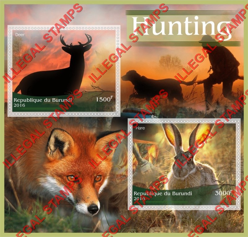 Burundi 2016 Hunting Counterfeit Illegal Stamp Souvenir Sheet of 2