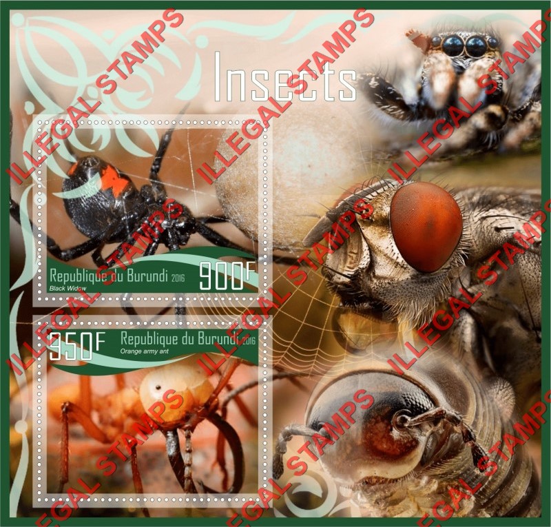Burundi 2016 Insects Counterfeit Illegal Stamp Souvenir Sheet of 2