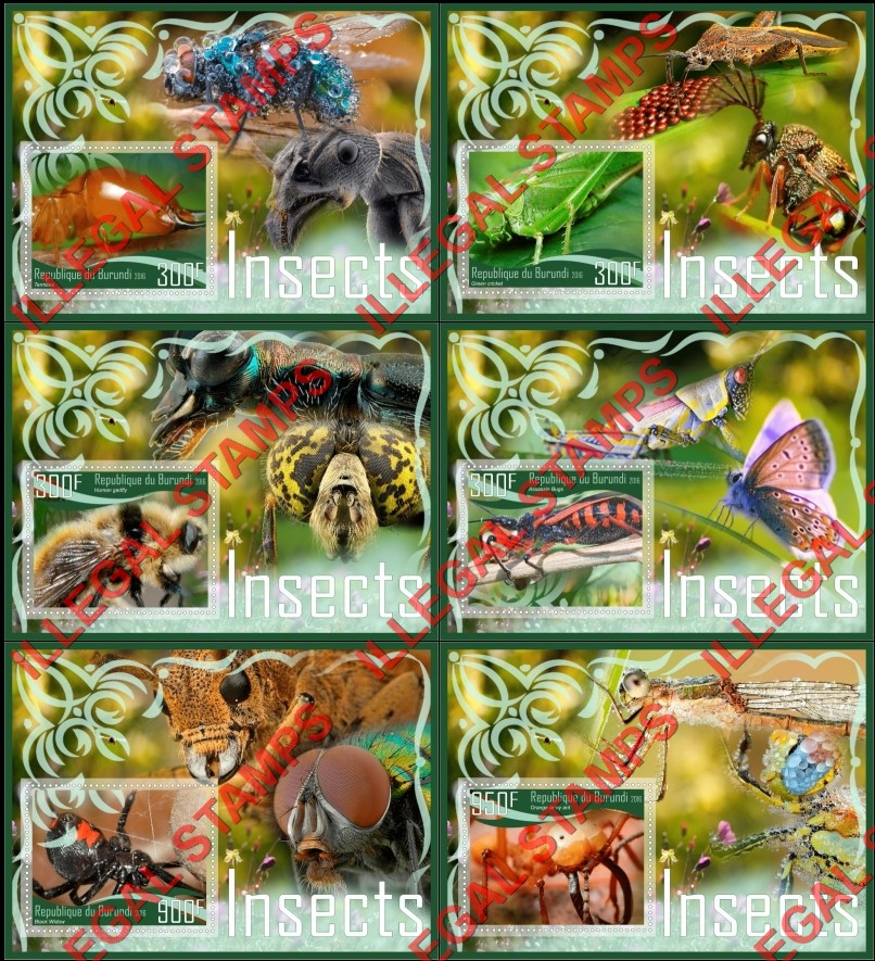 Burundi 2016 Insects Counterfeit Illegal Stamp Souvenir Sheets of 1
