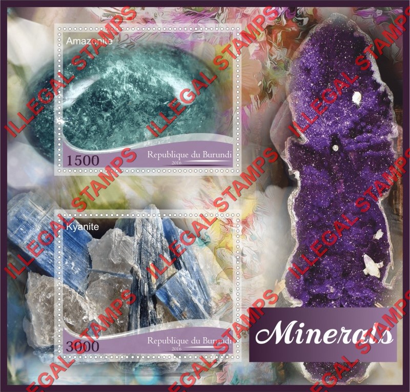Burundi 2016 Minerals Counterfeit Illegal Stamp Souvenir Sheet of 2