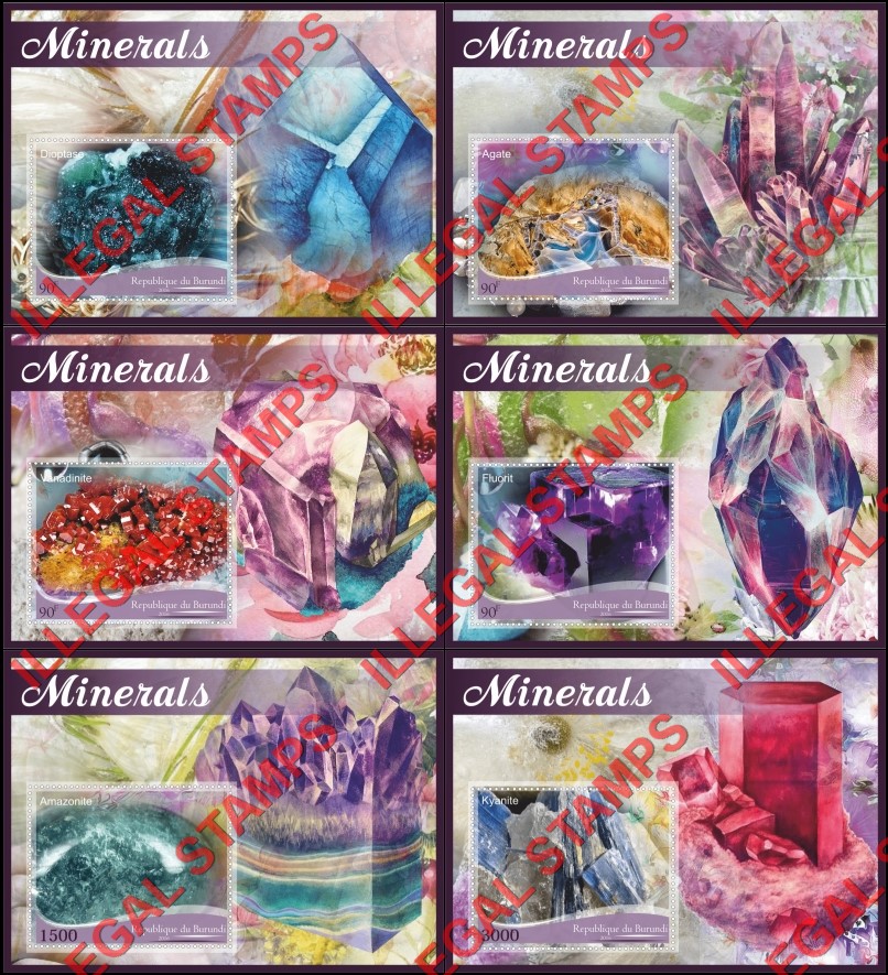 Burundi 2016 Minerals Counterfeit Illegal Stamp Souvenir Sheets of 1