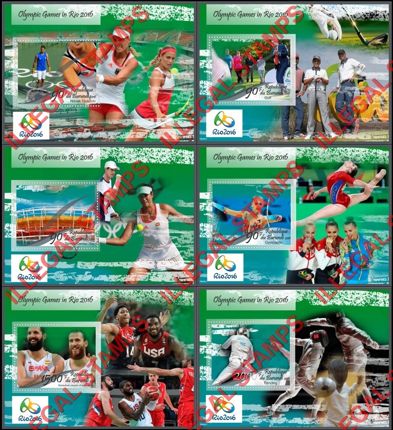 Burundi 2016 Olympic Games in Rio Counterfeit Illegal Stamp Souvenir Sheets of 1