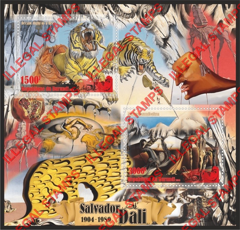 Burundi 2016 Paintings by Salvador Dali Counterfeit Illegal Stamp Souvenir Sheet of 2
