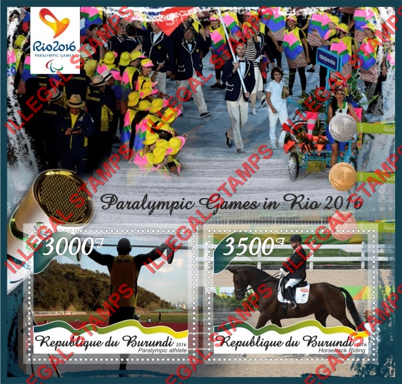 Burundi 2016 Paralympic Games in Rio Counterfeit Illegal Stamp Souvenir Sheet of 2