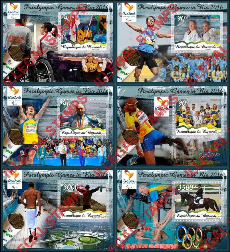Burundi 2016 Paralympic Games in Rio Counterfeit Illegal Stamp Souvenir Sheets of 1