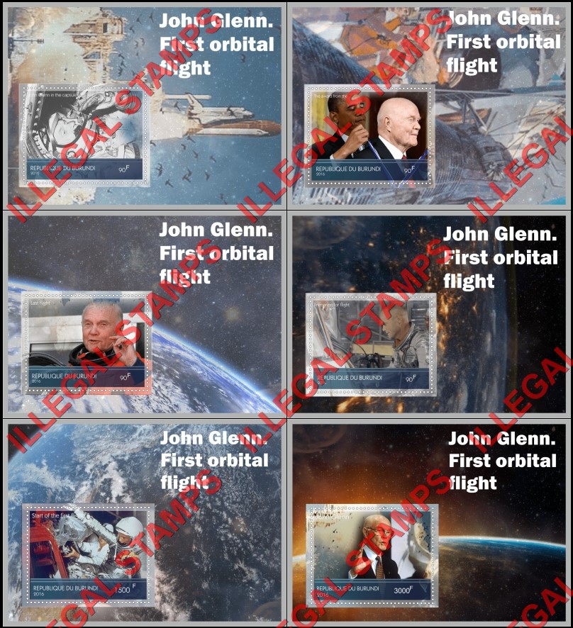 Burundi 2016 Space John Glenn First Orbital Flight Counterfeit Illegal Stamp Souvenir Sheets of 1