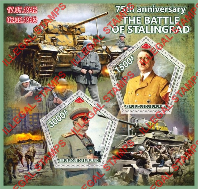 Burundi 2017 Battle of Stalingrad Counterfeit Illegal Stamp Souvenir Sheet of 2