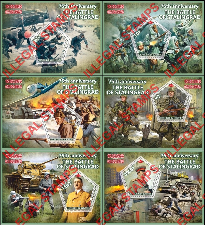 Burundi 2017 Battle of Stalingrad Counterfeit Illegal Stamp Souvenir Sheets of 1
