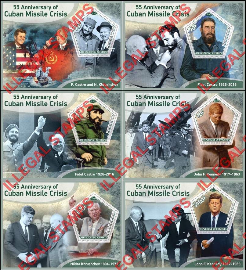 Burundi 2017 Cuban Missile Crisis Counterfeit Illegal Stamp Souvenir Sheets of 1