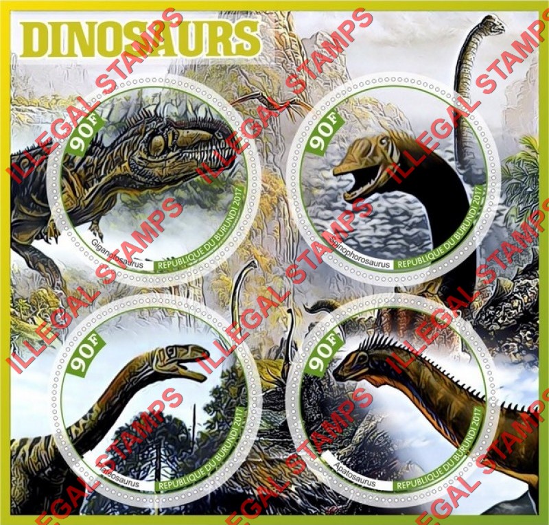 Burundi 2017 Dinosaurs Counterfeit Illegal Stamp Souvenir Sheet of 4