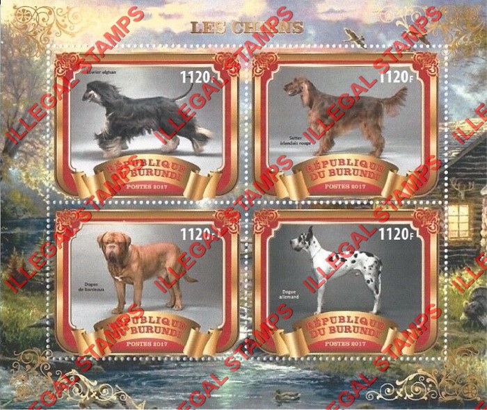 Burundi 2017 Dogs Counterfeit Illegal Stamp Souvenir Sheet of 4 (Sheet 2)