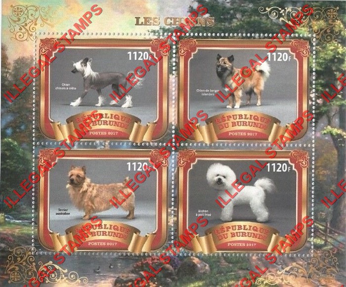 Burundi 2017 Dogs Counterfeit Illegal Stamp Souvenir Sheet of 4 (Sheet 4)