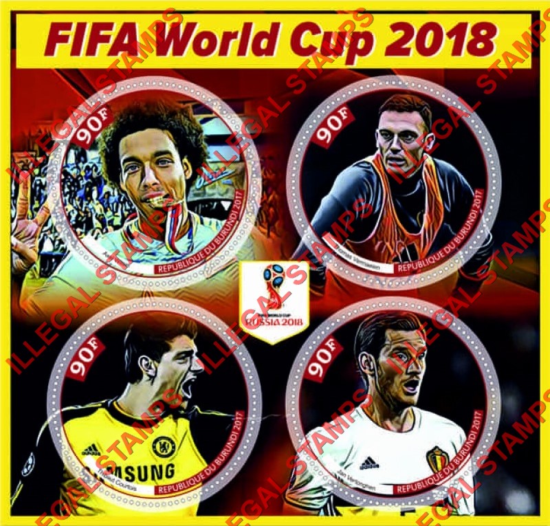 Burundi 2017 FIFA World Cup Soccer in 2018 Belgium Players Counterfeit Illegal Stamp Souvenir Sheet of 4