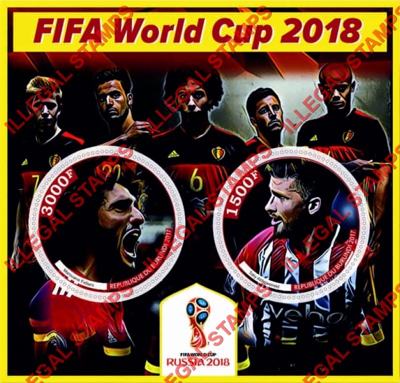 Burundi 2017 FIFA World Cup Soccer in 2018 Belgium Players Counterfeit Illegal Stamp Souvenir Sheet of 2