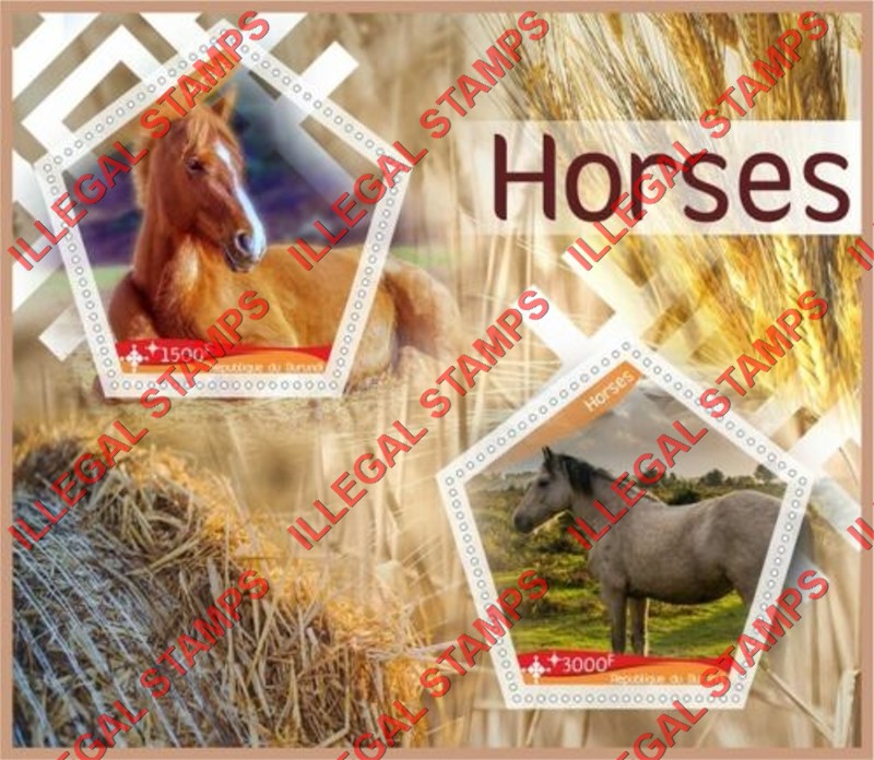 Burundi 2017 Horses Counterfeit Illegal Stamp Souvenir Sheet of 2
