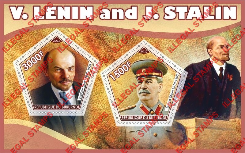 Burundi 2017 Lenin and Stalin Counterfeit Illegal Stamp Souvenir Sheet of 2