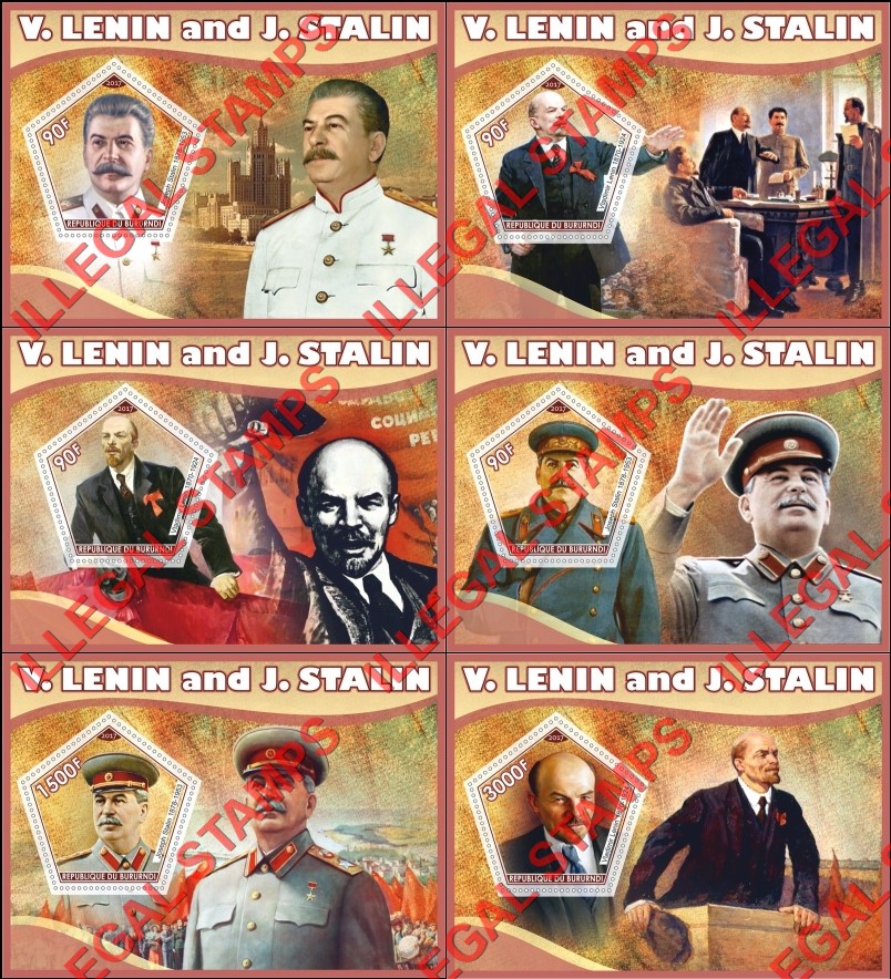 Burundi 2017 Lenin and Stalin Counterfeit Illegal Stamp Souvenir Sheets of 1