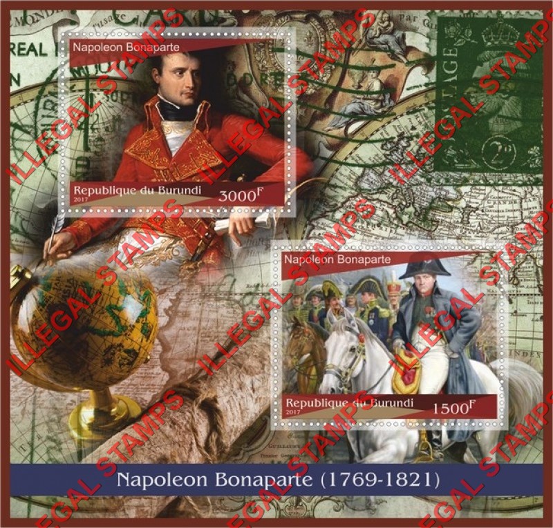 Burundi 2017 Napoleon Bonaparte (different a) Counterfeit Illegal Stamp Souvenir Sheet of 2