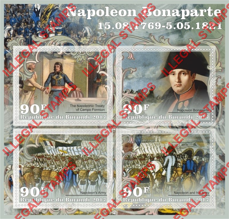 Burundi 2017 Napoleon Bonaparte (different) Counterfeit Illegal Stamp Souvenir Sheet of 4