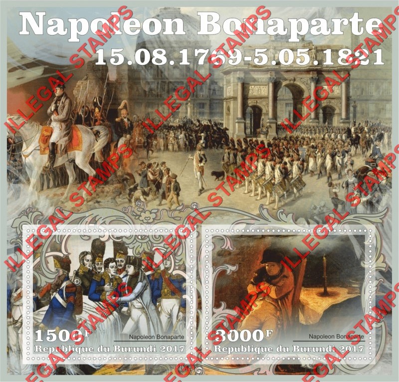 Burundi 2017 Napoleon Bonaparte (different) Counterfeit Illegal Stamp Souvenir Sheet of 2