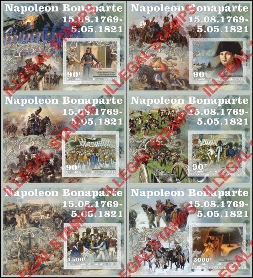 Burundi 2017 Napoleon Bonaparte (different) Counterfeit Illegal Stamp Souvenir Sheets of 1