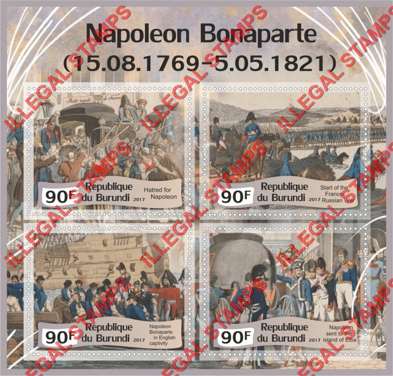 Burundi 2017 Napoleon Bonaparte Counterfeit Illegal Stamp Souvenir Sheet of 4