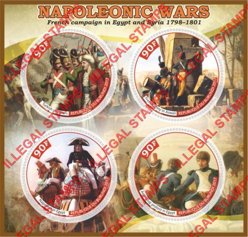 Burundi 2017 Napoleonic Wars Counterfeit Illegal Stamp Souvenir Sheet of 4