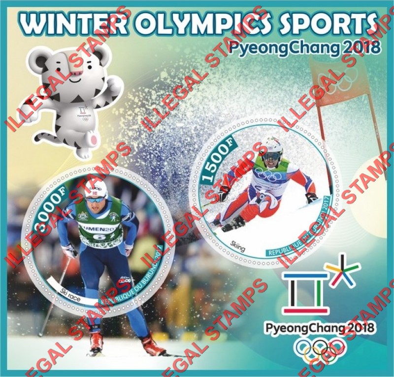 Burundi 2017 Olympic Games in PyeongChang in 2018 (different) Counterfeit Illegal Stamp Souvenir Sheet of 2