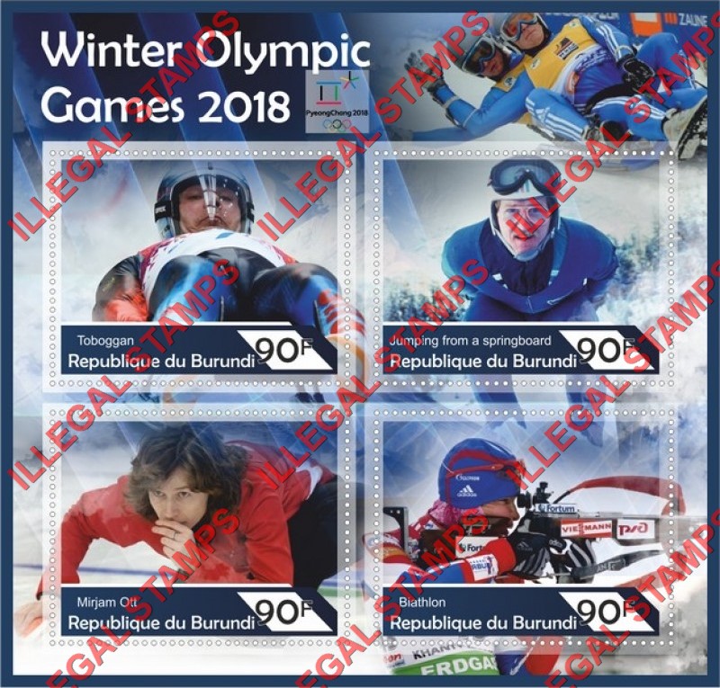 Burundi 2017 Olympic Games in PyeongChang in 2018 Counterfeit Illegal Stamp Souvenir Sheet of 4