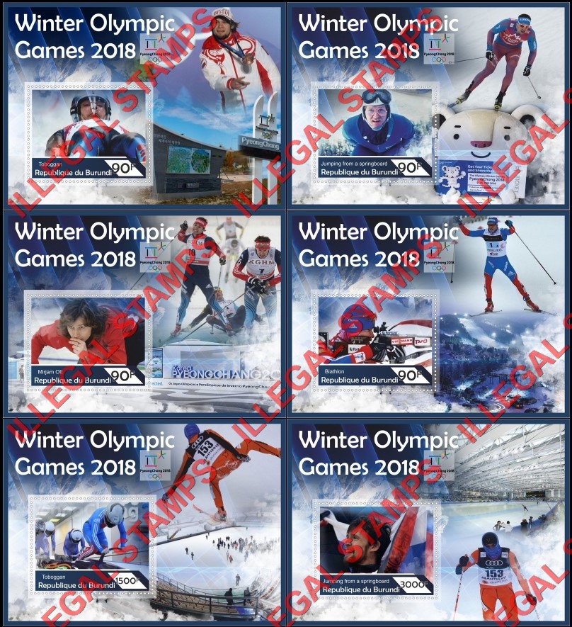 Burundi 2017 Olympic Games in PyeongChang in 2018 Counterfeit Illegal Stamp Souvenir Sheets of 1