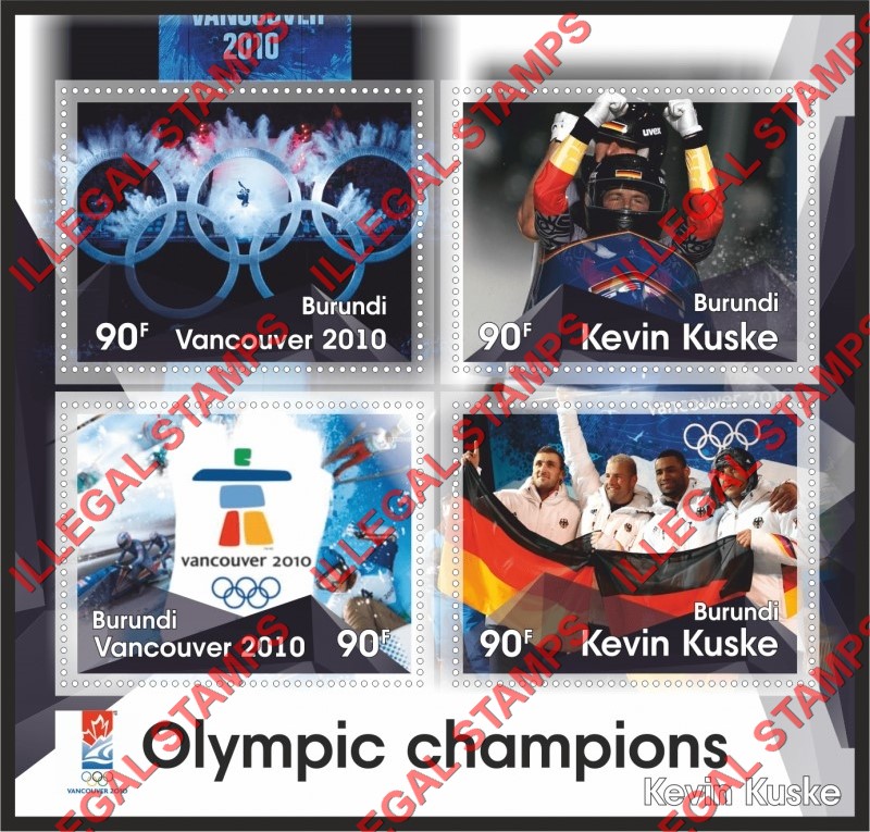 Burundi 2017 Olympic Games in Vancouver in 2010 Champions Kevin Kuske Counterfeit Illegal Stamp Souvenir Sheet of 4