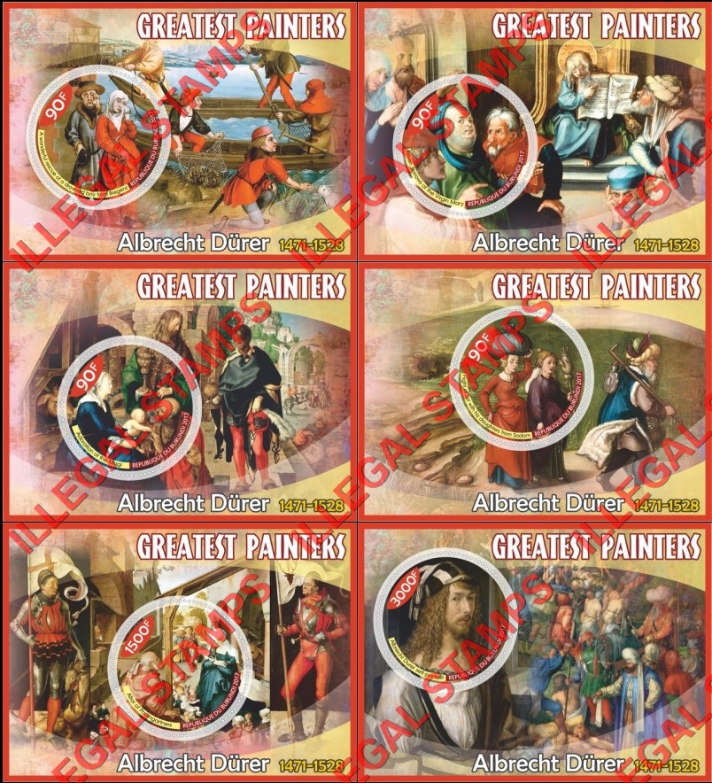 Burundi 2017 Paintings by Albrecht Durer Counterfeit Illegal Stamp Souvenir Sheets of 1