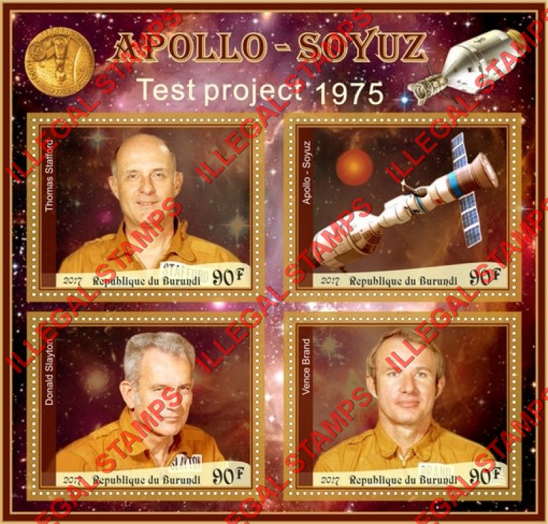 Burundi 2017 Space Apollo Soyuz Test Project Counterfeit Illegal Stamp Souvenir Sheet of 4