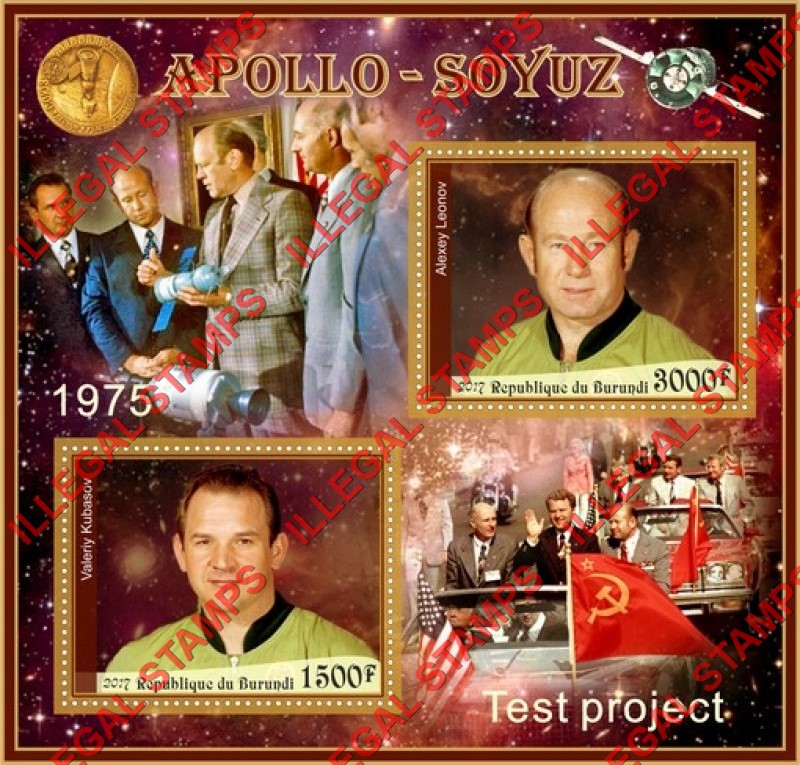 Burundi 2017 Space Apollo Soyuz Test Project Counterfeit Illegal Stamp Souvenir Sheet of 2