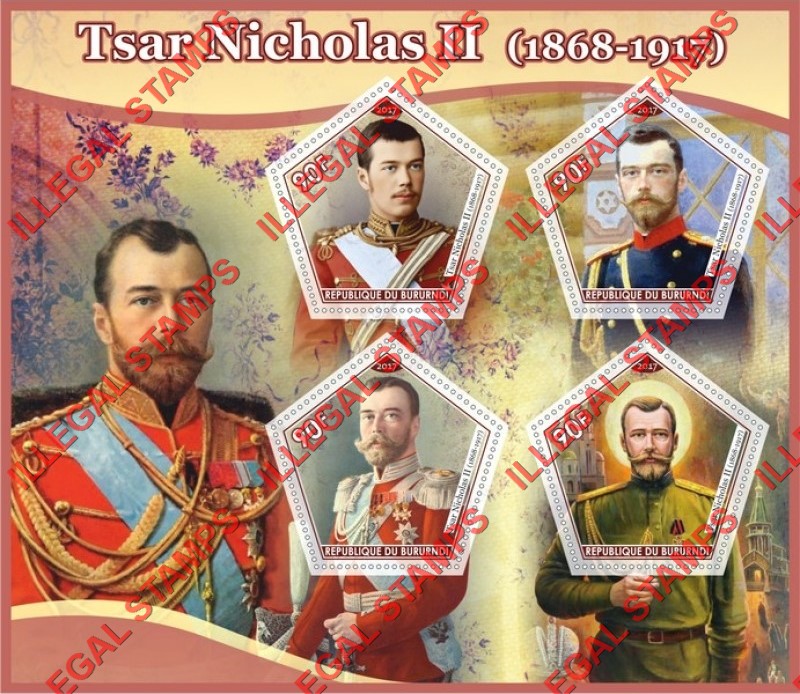 Burundi 2017 Tsar Nicholas II Counterfeit Illegal Stamp Souvenir Sheet of 4