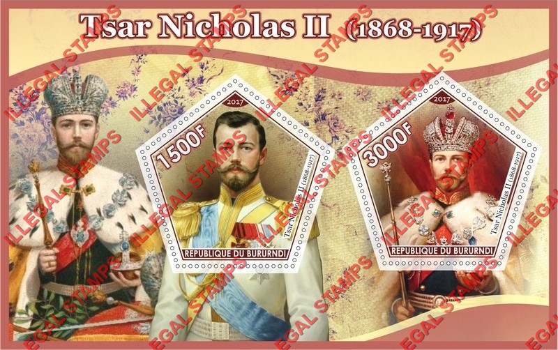 Burundi 2017 Tsar Nicholas II Counterfeit Illegal Stamp Souvenir Sheet of 2