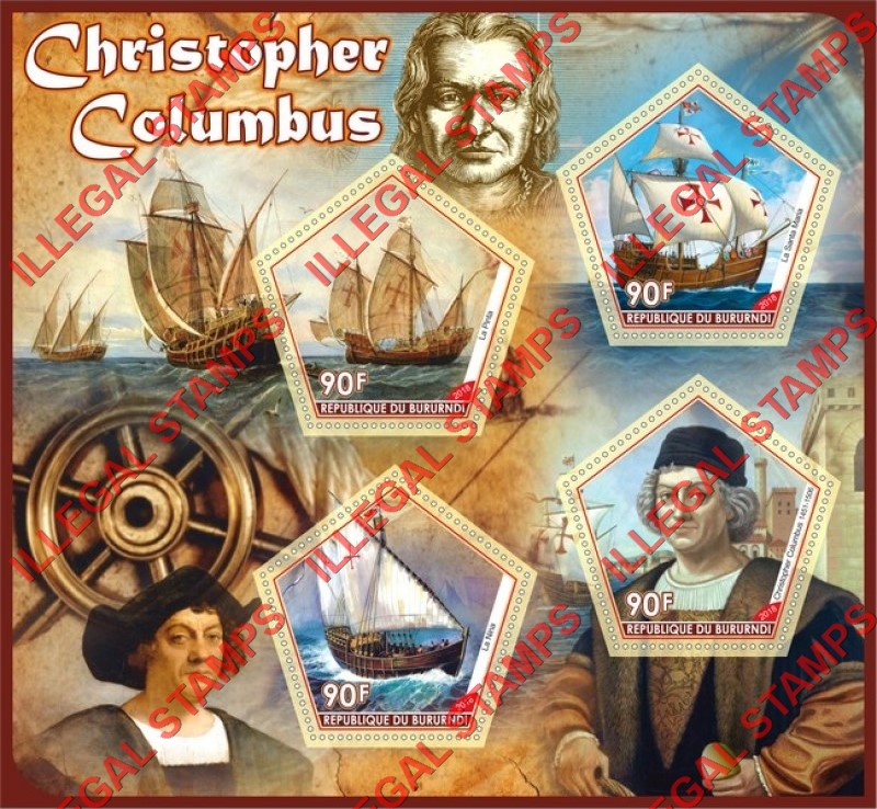 Burundi 2018 Christopher Columbus Counterfeit Illegal Stamp Souvenir Sheet of 4