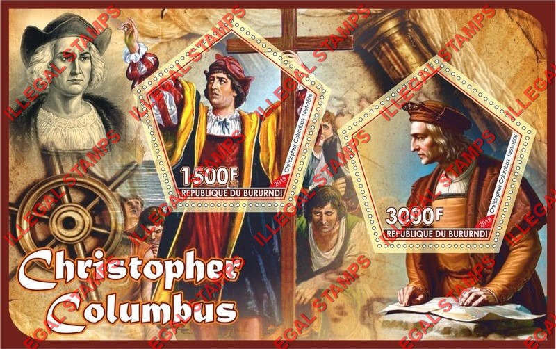 Burundi 2018 Christopher Columbus Counterfeit Illegal Stamp Souvenir Sheet of 2
