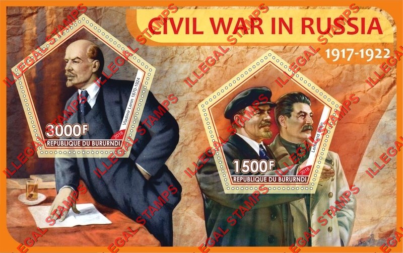 Burundi 2018 Civil War in Russia Counterfeit Illegal Stamp Souvenir Sheet of 2